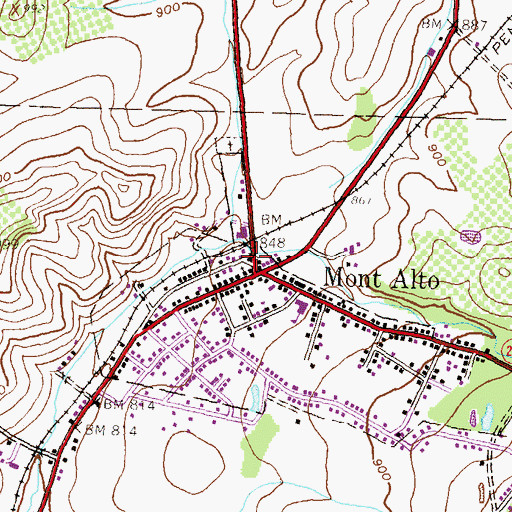 Topographic Map of Mont Alto Post Office, PA