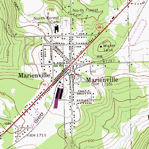 Topographic Map of Marienville Post Office, PA