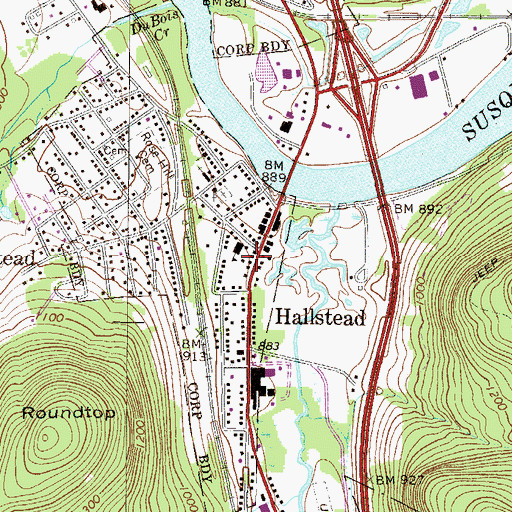 Topographic Map of Hallstead Post Office, PA