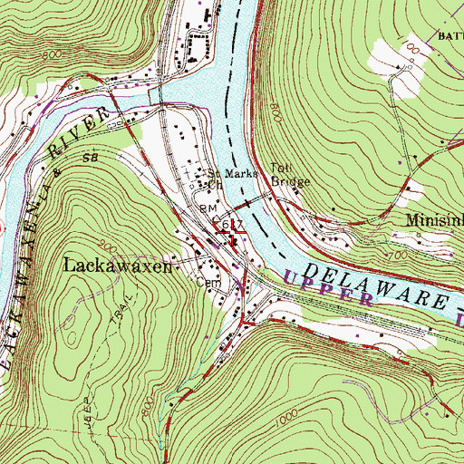 Topographic Map of Lackawaxen Post Office, PA