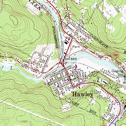 Topographic Map of Hawley Post Office, PA