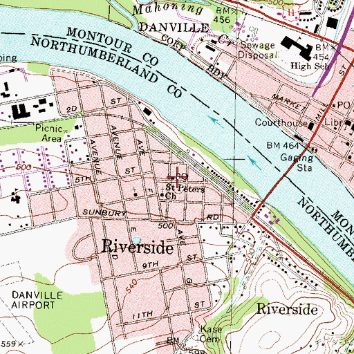Topographic Map of Riverside Post Office, PA