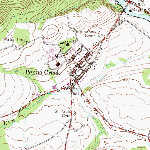 Topographic Map of Penns Creek Post Office, PA