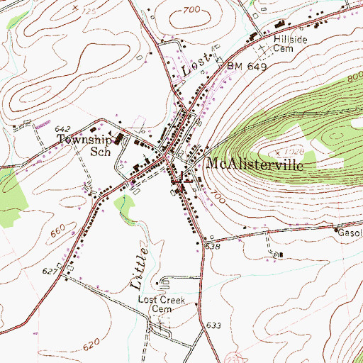 Topographic Map of McAlisterville Post Office, PA