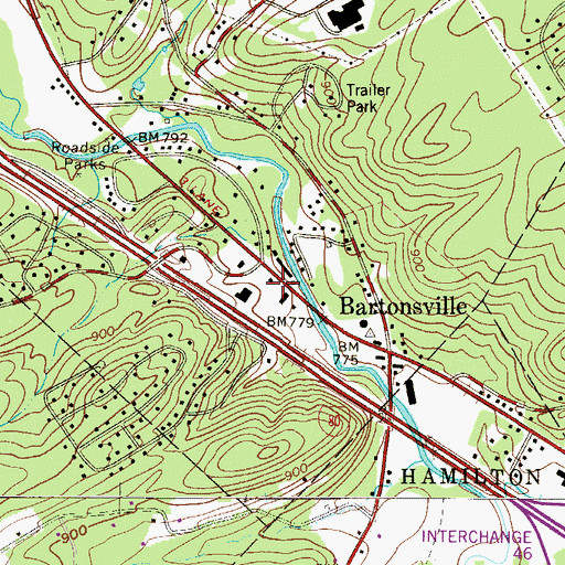 Topographic Map of Bartonsville Post Office, PA