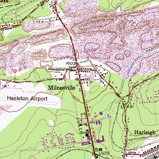 Topographic Map of Milnesville Post Office, PA