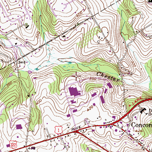 Topographic Map of Glen Mills Carrier Annex Post Office, PA
