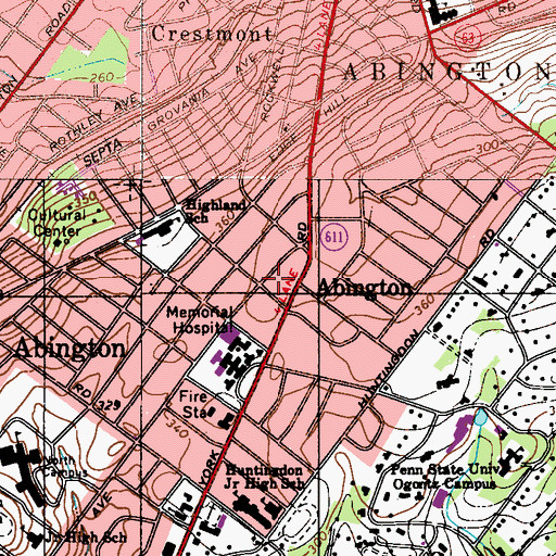 Topographic Map of Abington Post Office, PA