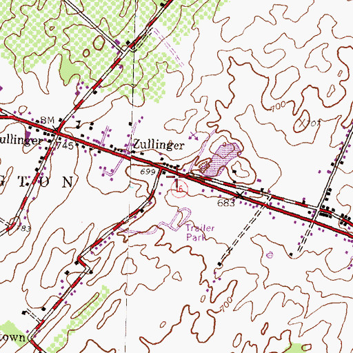 Topographic Map of Zullinger Post Office, PA