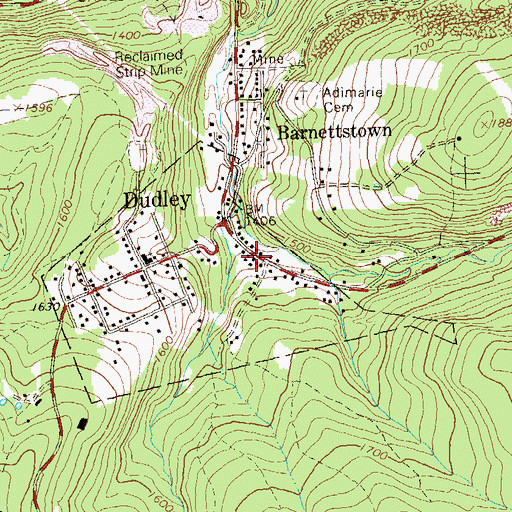 Topographic Map of Dudley Post Office, PA