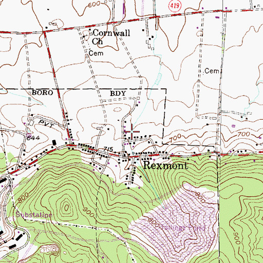Topographic Map of Rexmont Post Office, PA