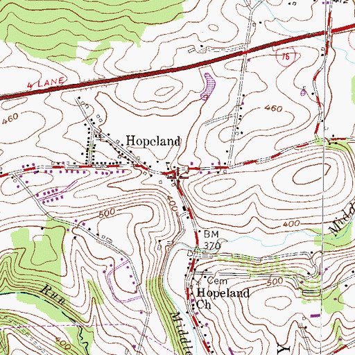 Topographic Map of Hopeland Post Office, PA