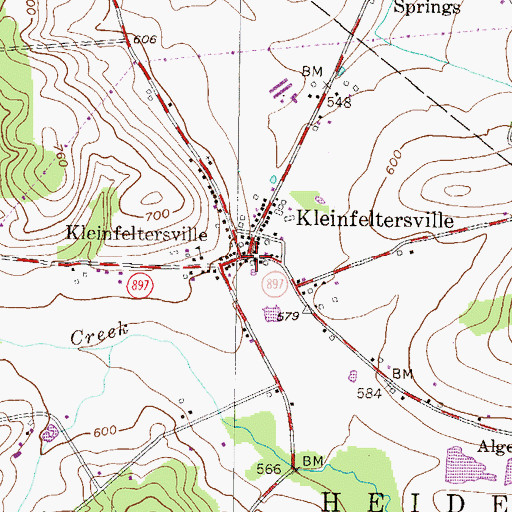 Topographic Map of Kleinfeltersville Post Office, PA