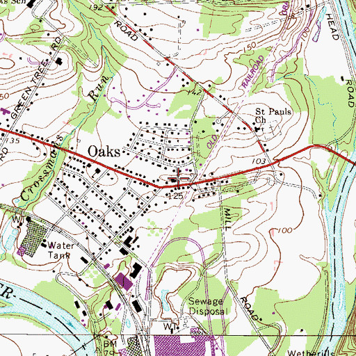 Topographic Map of Oaks Post Office, PA