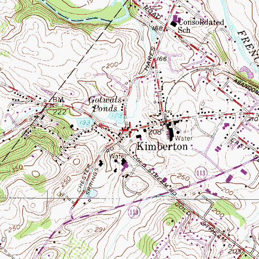 Topographic Map of Kimberton Post Office, PA