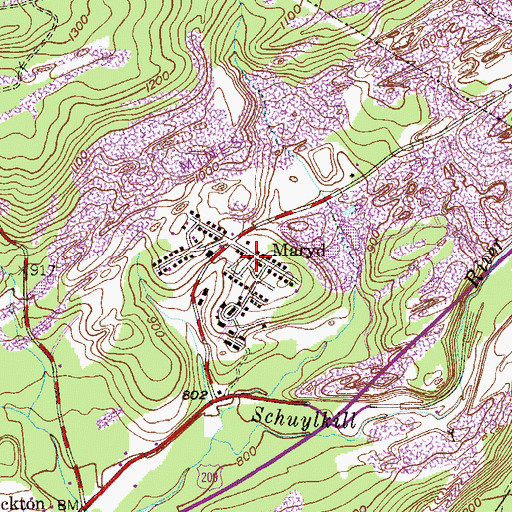 Topographic Map of Mary D Post Office, PA