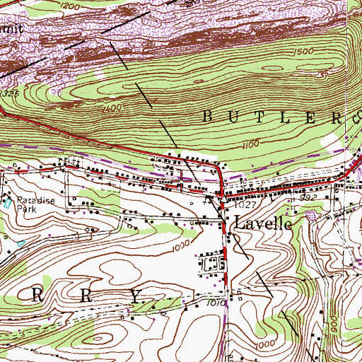 Topographic Map of Lavelle Post Office, PA