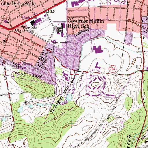 Topographic Map of Shillington Police Department, PA
