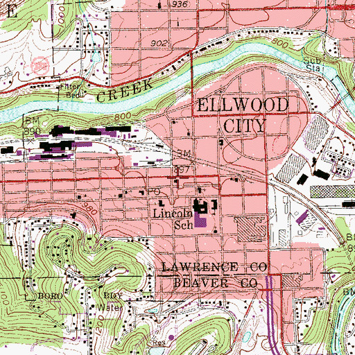 Topographic Map of Ellwood City Police Department, PA