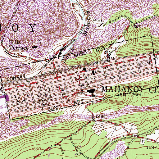 Topographic Map of Mahanoy City Police Department, PA