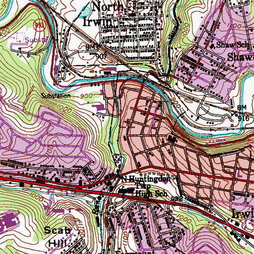 Topographic Map of Irwin Borough Police Department, PA