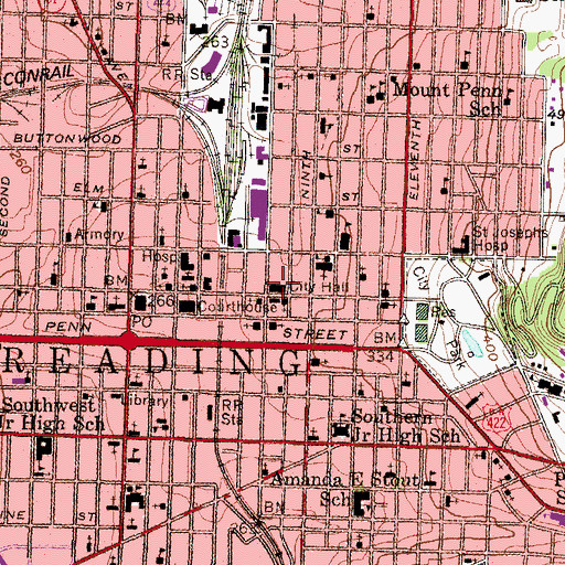 Topographic Map of Reading Police Department, PA