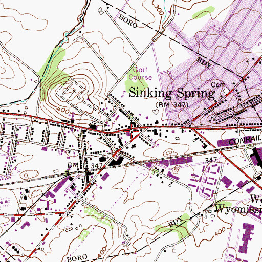 Topographic Map of Sinking Spring Police Department, PA