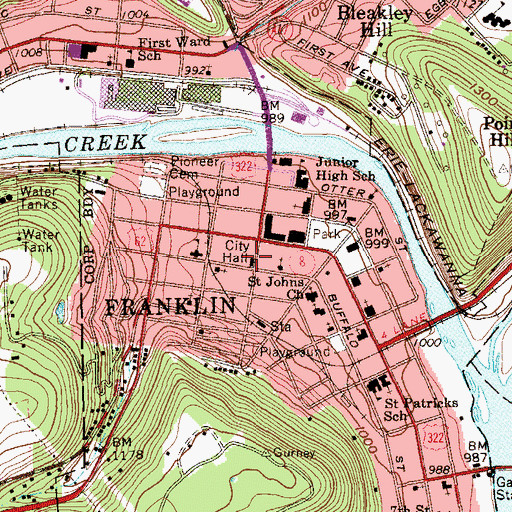 Topographic Map of Franklin City Police Department, PA