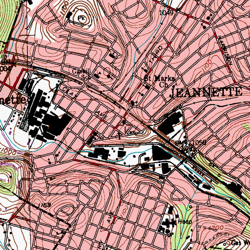 Topographic Map of Jeannette Police Department, PA