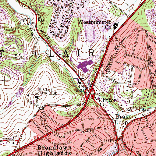 Topographic Map of Upper Saint Clair Township Police Department, PA