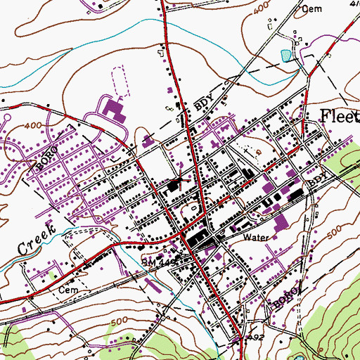 Topographic Map of Fleetwood Police Department, PA