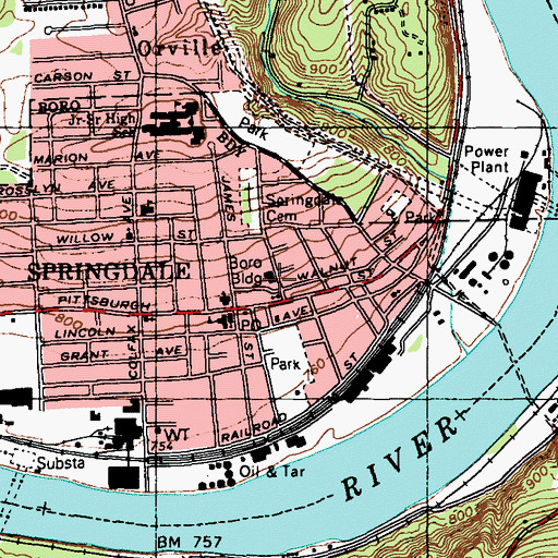 Topographic Map of Springdale Borough Police Department, PA