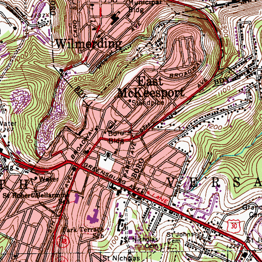 Topographic Map of East McKeesport Borough Police Department, PA