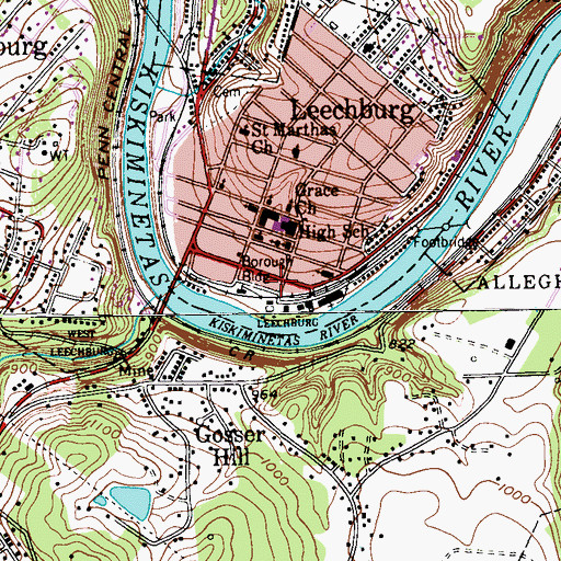 Topographic Map of Leechburg Borough Police Department, PA