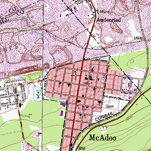 Topographic Map of McAdoo Police Department, PA