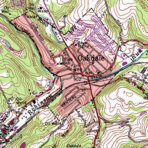Topographic Map of Oakdale Borough Police Department, PA