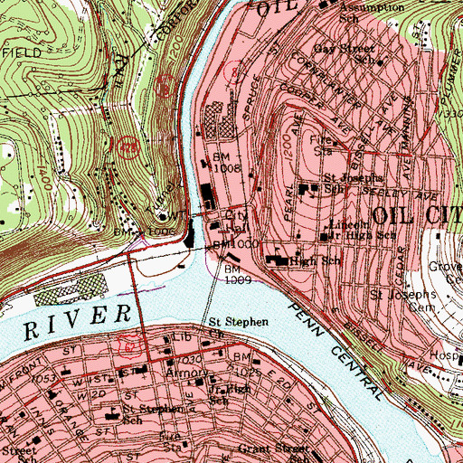 Topographic Map of Oil City Police Department, PA