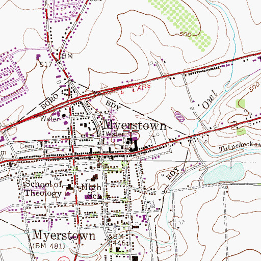 Topographic Map of Myerstown Borough Police Department, PA