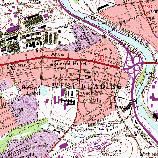 Topographic Map of West Reading Police Department, PA