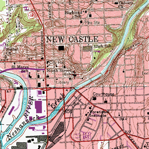 Topographic Map of New Castle Police Department, PA