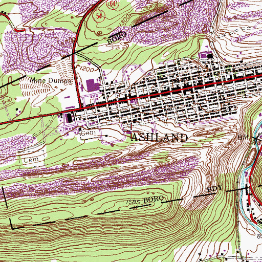Topographic Map of Ashland Borough Police Department, PA