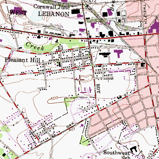 Topographic Map of North Cornwall Township Police Department, PA