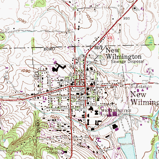 Topographic Map of New Wilmington Police Department, PA