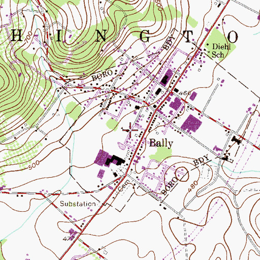 Topographic Map of Bally Borough Police Department, PA