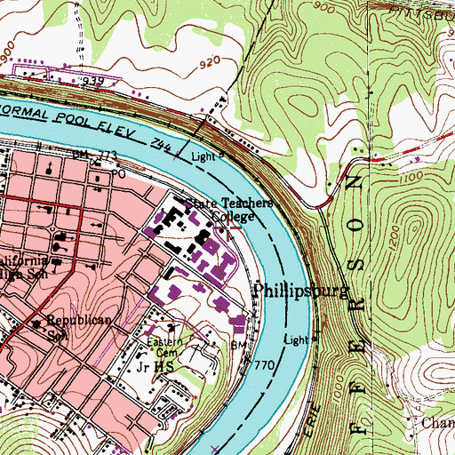 Topographic Map of California University Police, PA