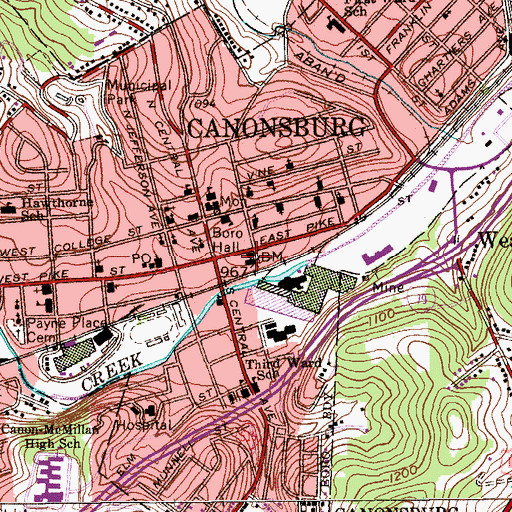 Topographic Map of Canonsburg Borough Police Department, PA