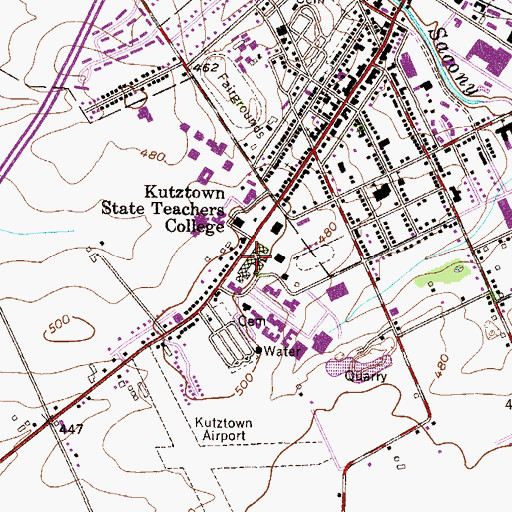 Topographic Map of Kutztown University Police, PA