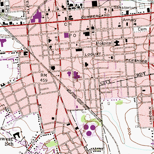 Topographic Map of Lebanon City Police Department, PA