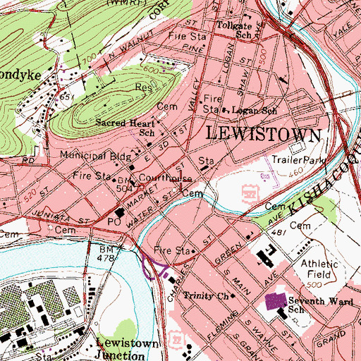 Topographic Map of Lewistown Police Department, PA