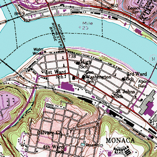 Topographic Map of Monaca Police Department, PA